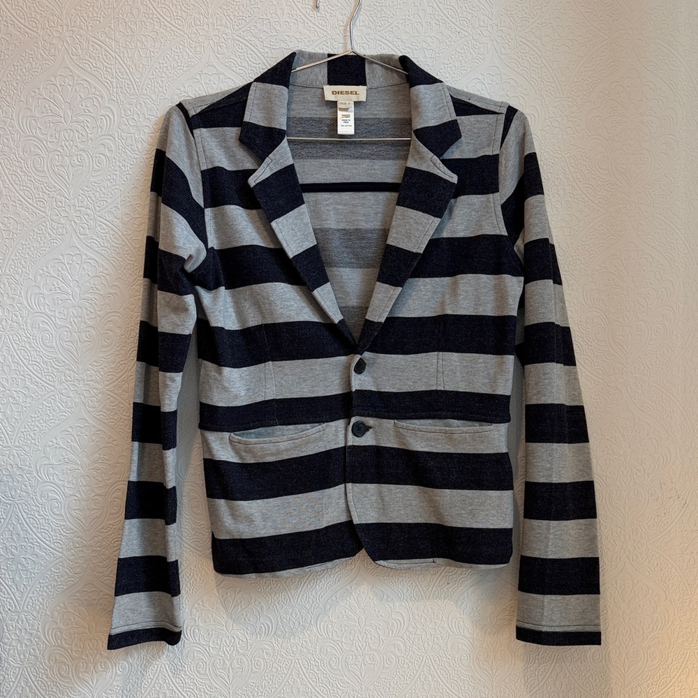 Diesel Women's Gray and Navy Striped Blazer
